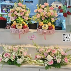 0109202643 - combo tháp hoa và trái cây cưới ( 2 hoa và 2 tháp trái )