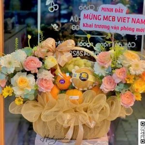0109202621 - giỏ trái cây vàng pastel mix hoa julibee