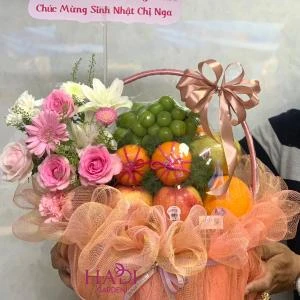 HD33 - Giỏ trái cây mix hoa tone hồng