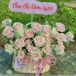 Giỏ hoa hồng kem