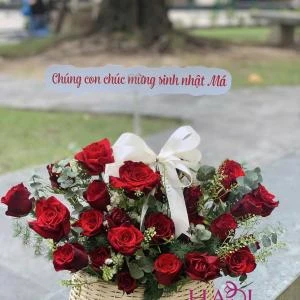 Giỏ hoa hồng đỏ sinh nhật - khai trương