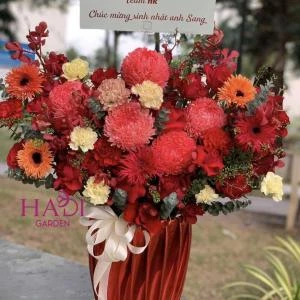 Hộp hoa khai trương - sinh nhật tone đỏ