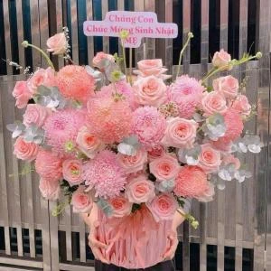 Giỏ hoa mẫu đơn mix hồng ohara khai trương, sinh nhật