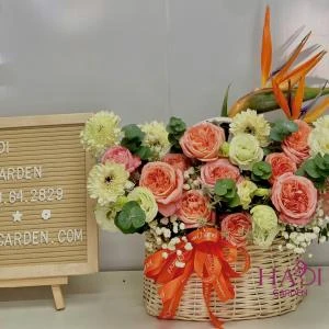 Giỏ hoa sinh nhật tone cam
