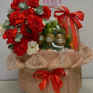 HD32 - Giỏ trái cây mix hoa hồng tone đỏ