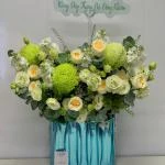 Hộp hoa tone xanh bơ sang trọng mix sen đá