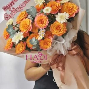 1809- Bó hoa hồng Cam spirit nhập sang trọng