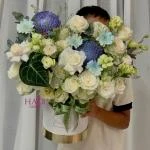 1809 - Giỏ hoa tone xanh sang trọng