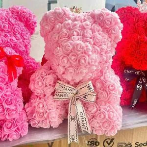 1809 - Gấu hoa sáp sinh nhật khai trương kèm hộp mica