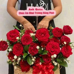 1809 - Giỏ hoa hồng đỏ ohara sinh nhật, khai trương