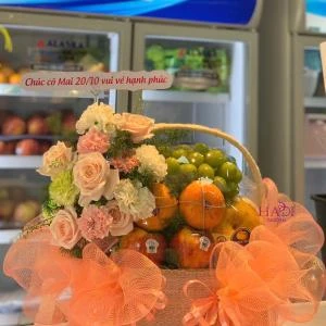 14112531 - giỏ hoa mix trái cây tone hồng