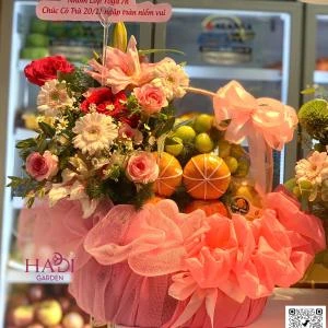 25112501 - giỏ trái cây 2 mặt kèm hoa