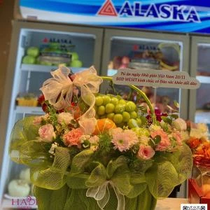 2511202507 - Giỏ trái cây 2 mặt mix hoa xanh mint