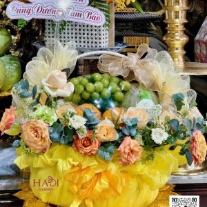 2511202508 - Giỏ trái cây 2 mặt mix hoa tone vàng