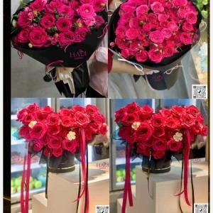 12022601 - Bó hoa - hộp hoa pinkploy hồng