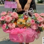 07042501 - Giỏ trái cây tone hồng mix hoa pastel