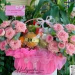 07042501 - Giỏ trái cây tone hồng mix hoa pastel
