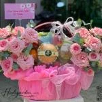 07042501 - Giỏ trái cây tone hồng mix hoa pastel