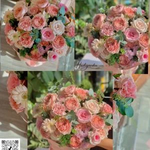 17072627 - bó hoa tone hồng julibee dáng tròn pastel