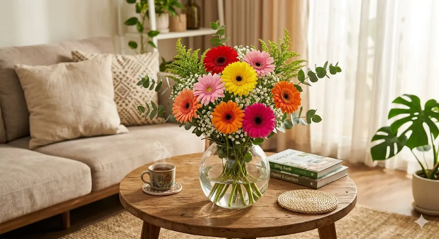 Cach cam hoa dong tien gerbera diy don gian tai nha