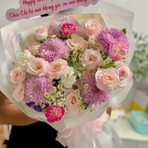 Hoa bó tone hồng sinh nhật